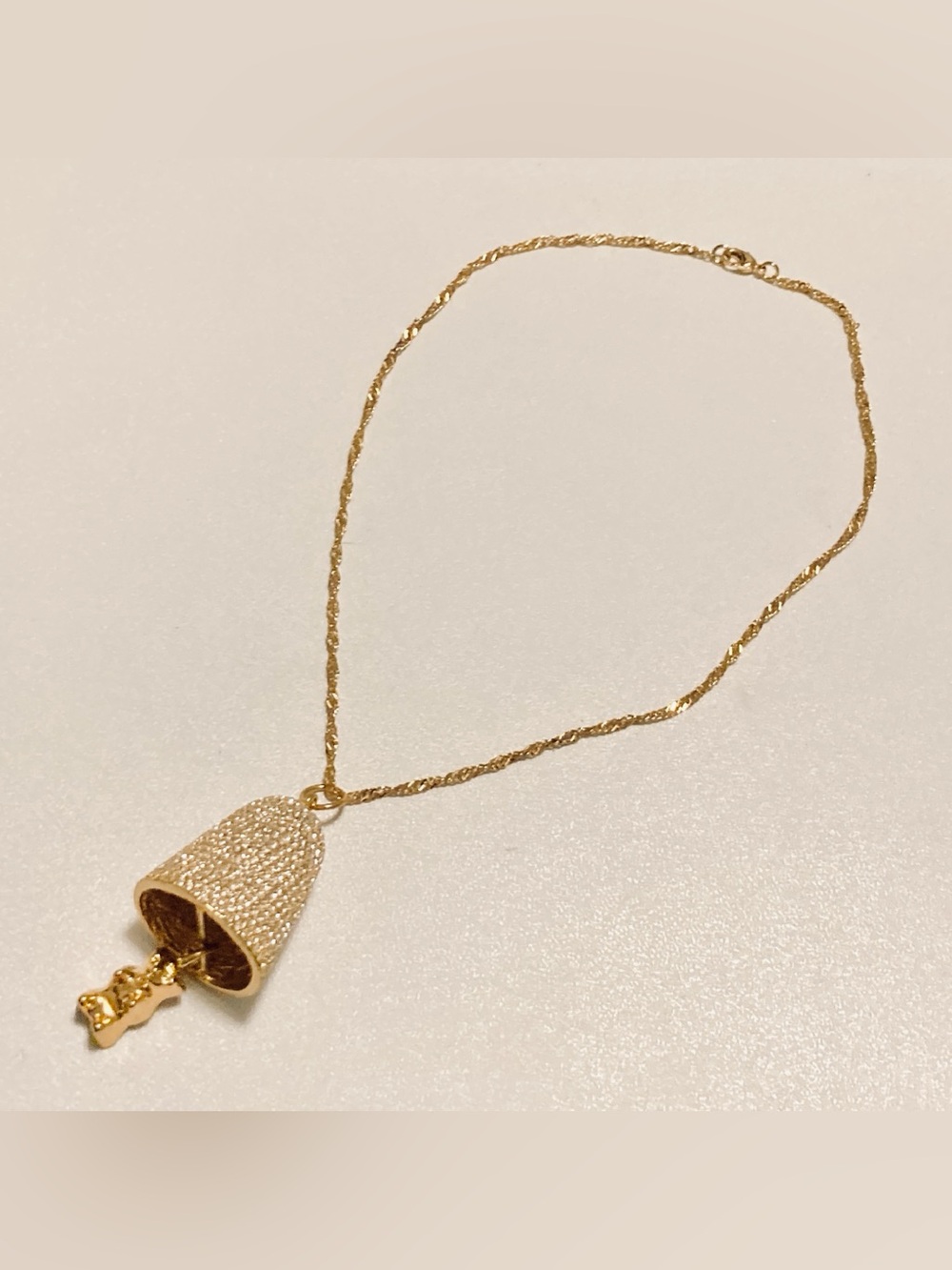 Gold Crystal Bell Gummy Bear Pendant Necklace